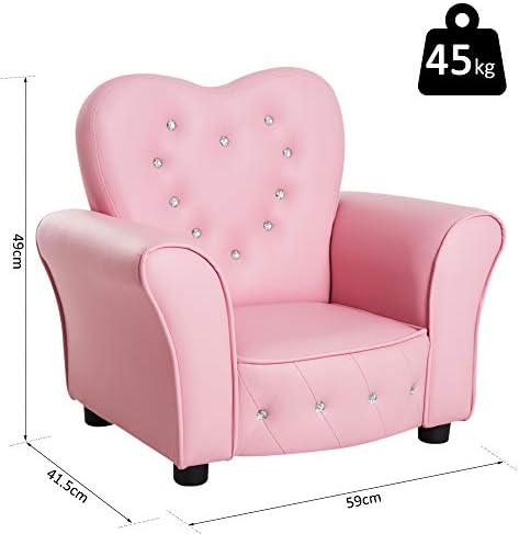 HOMCOM Kids Toddler Chair Sofa Children Armchair Seating Relax Playroom Seater Girl Princess Pink