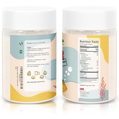 Besway Agar Agar Powder 5 oz, 100% Natural Red Algae, Gelatin Substitute, Vegan Halal Gluten-free, Non-GMO, Sugar-free, Unflavored Plant-based for Cooking Baking 141g