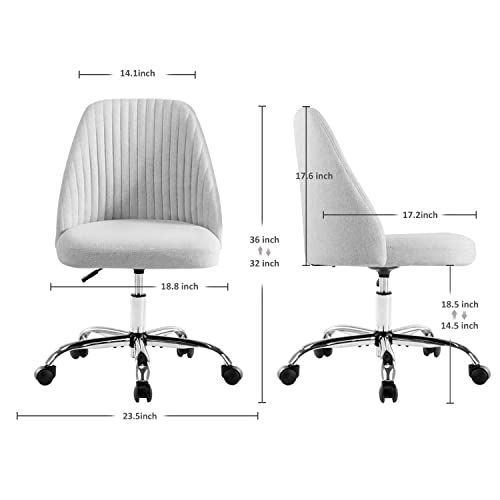 Image of Home Office Chair, Mid-Back Armless Twill Fabric Adjustable Swivel Task Chair for Small Space, Living Room, Make-up, Studying