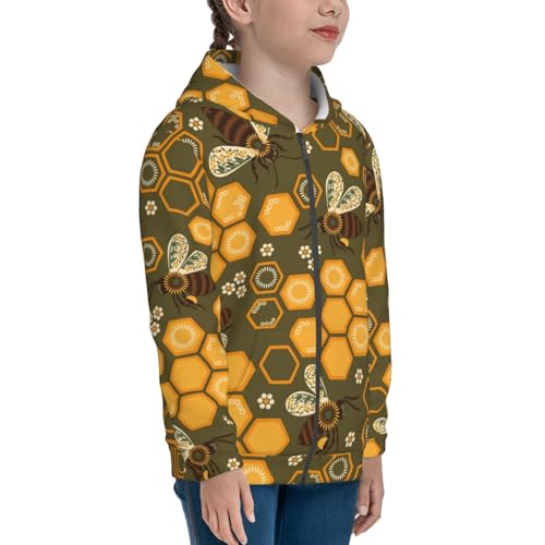 Bees and Honeycombs Kid Hoodies Boys Zip Up Sweatshirts Girls Pullover with Pocket4