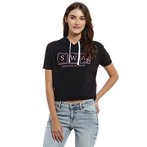 Image of PINACOLADA Women's Hooded Cropped Top for Casual Wear | Crew Neck | Short Sleeve |Poly Cotton Top Crafted with Regular Sleeve & Comfort Fit for Everyday Wear