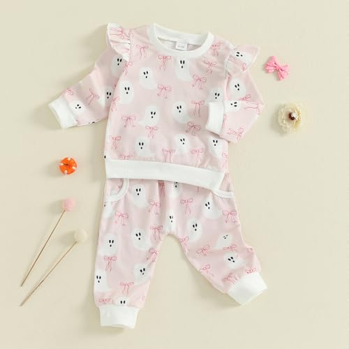 Toddler Baby Girl Halloween Outfit Pumpkin Sweatshirt Crewneck Pullover Shirt Pants Cute Fall Clothes Infant Set2