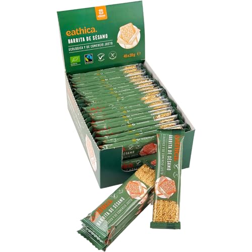 Caja 45x Barritas de Sésamo Bio Eathica 20g | Snack Ecológico y Crujiente | Fuente de Energía Natural | Sin Gluten y Vegano