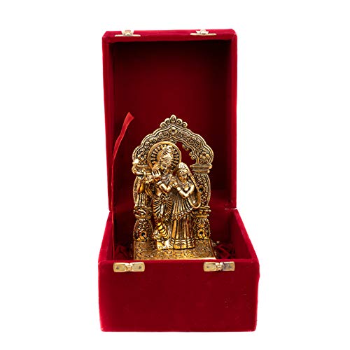 Image of Lavanaya Silver-Gold Plated Radha Krishna God Idol Statue-Showpiece With Velvet Gift Box-For Marriage Anniversary, Wedding, Housewarming, Diwali Gift, 10 cm , 10 cm