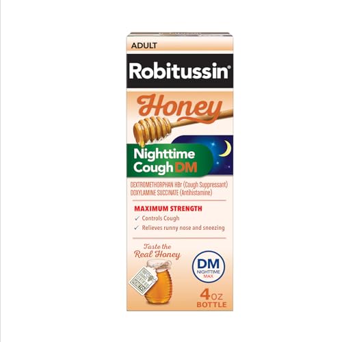 Robitussin Honey Nighttime Cough DM Max - Controls Cough Runny Nose and Sneezing - Adult Formula 4 Fl Oz
