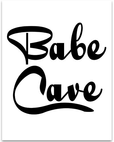 Babe Cave Poster - Great Girl Room Decor, Dorm Room Essentials, Preppy Room Minimalist Decoration, Teen Room She Shed Sign Gift, 11x14 Unframed Typography Art Print Poster, Black and White