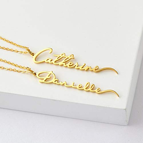 MRENITE 10k 14k 18k Solid Yellow Gold Personalized Vertical Name Necklace – Dainty Letter Engraved Bar Nameplate Jewelry with Birthstone - Custom Any Name Gift for Women2