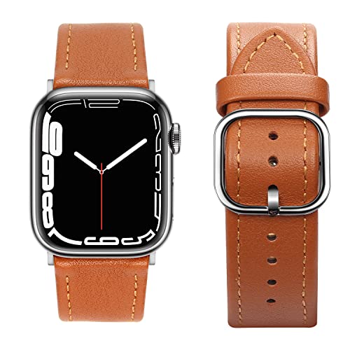 Tasikar Leather Bands Compatible with Apple Watch Band 41mm 40mm 38mm, Leather Smart Watch Replacement Strap Compatible for iWatch SE Series 8 7 6 5 4 3 2 1 (38/40/41mm, Brown)