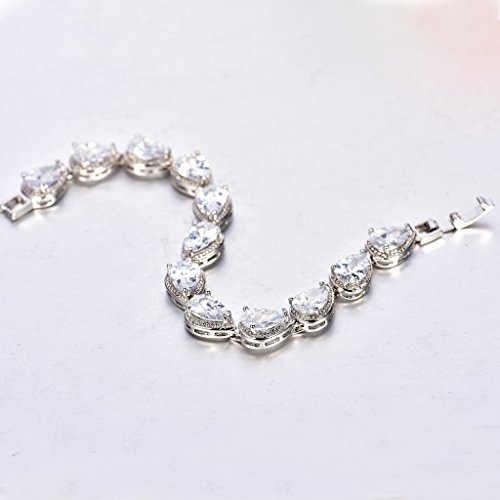 MASOP Women's Silver-Tone Clear CZ Cubic Zirconia Pear Shape Teardrop Jewelry4