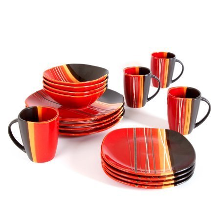 Better Homes and Gardens Bazaar 16-Piece Dinnerware Set, Red