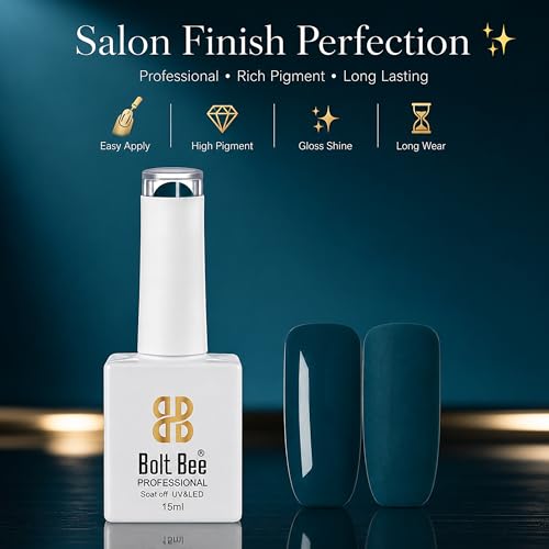 Image of Bolt Bee Midnight Teal Color Gel Nail Polish Soak Off UV Gel 15ML DIY at Home Manicure Salon Nail Art