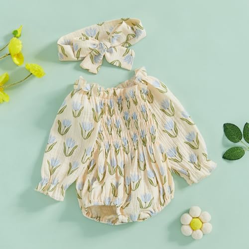 Infant Baby Girl Linen Romper Smocked Bubble Bodysuit Frill Trim Ruffle One-Piece Jumpsuit Casual Cute Summer Clothes2