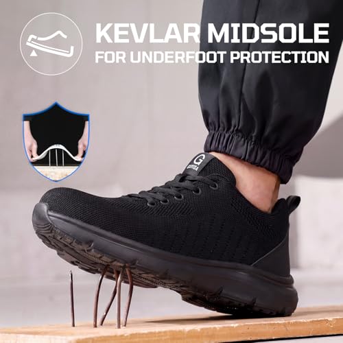 Image of Steel Toe Shoes for Men Lightweight Safety Work Shoes with Kevlar Puncture Resistant Midsole Comfortable Low Top Work Shoes for Warehouse Factory Light Construction