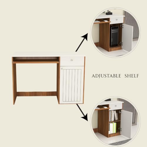 Image of Amazon Brand - Solimo Amber Without Hutch Engineered Wood Study Table, Simple Computer, Laptop, WFH Office Desk, Leon Teak and White, 90 cm x 55 cm x 83 cm