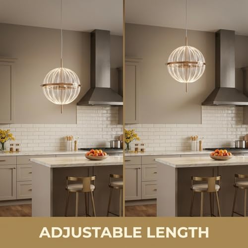 Image of Globe Pendant Light 3-Color CCT (Warm + Natural + Cold White) LED Hanging Lamp Metal Acrylic for Living Room Bedroom Dining
