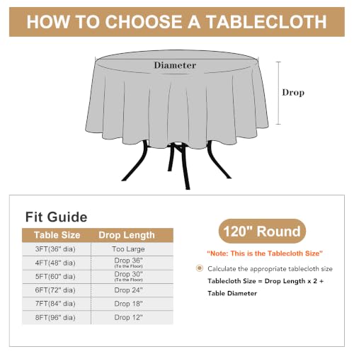 Image of sancua Round Tablecloth 120 Inch Diameter, 8 Pack - Circle Polyester Fabric Table Cloth for Wedding Party Reception Banquet Birthday, Washable Formal Table Cover (Fit 48-96 Inch Tables), Sage Green