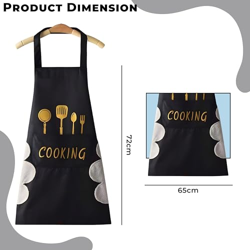 Image of Kraptick Kitchen Apron - Comfortable Cooking Waterproof Apron for Men and Women With Pocket and Side Coral Velvet for Wiping
