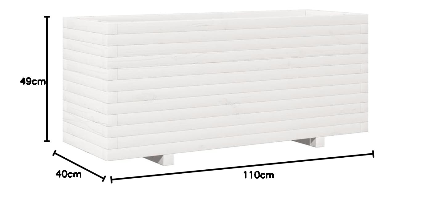 Generic 110x40x49,5 Cm Biała Drewniana Donica Ogrodowa, Lite Drewno Sosnowe, Solidna Rama z dużą ilością Miejsca na Rośliny, Warzywa, Zioła i Kwiaty