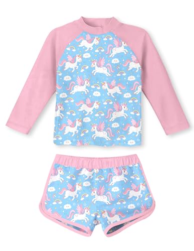 Image of Vogseek Girls Rash Guard Two Pieces Swimsuit Long Sleeve Bathing Suit for 3-10 Years