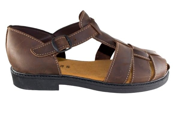 Sandalias de Cuero para Caballero, Estilo con Hebilla Ajustable, Color Marrón y Negro, Suela Antideslizante