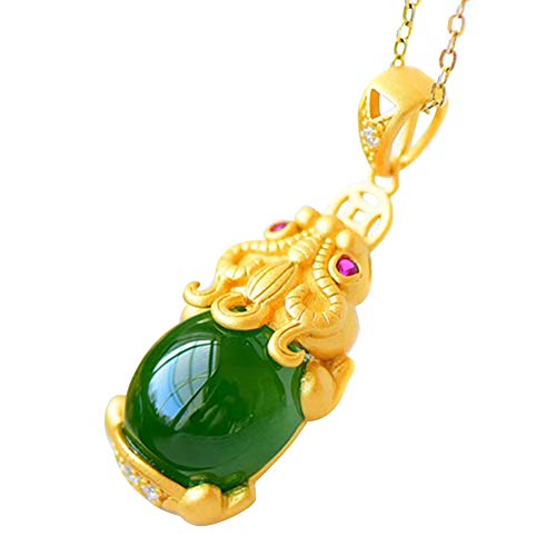 Dinah Jade Pixiu Collier Fortune Pendentif Jade Fortune et Prospérité Pixiu Pendentif - Vert - Taille Unique Cover