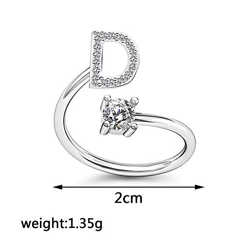 Image of HUJUON Silver Initial Letter Ring for Women. Adjustable Crystal Alphabet Ring,Name Initials Stackable Knuckle Rings A-Z CZ Open Ring