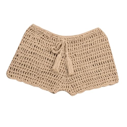 Bañador para mujer, de secado rápido, de punto, con cordón, cintura baja, pantalones cortos de natación para playa, deportes acuáticos, tankini, verano, vacaciones, beige, S