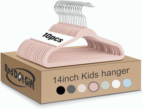 Red Dot Gift 10-Pack Baby Velvet Hangers - Nursery Clothes Hangers Non Slip Toddler Hangers 360 Chrome Swivel Hook (Pink 35 cm)