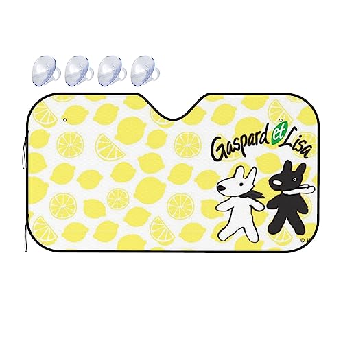 リサとガスパール サンシェード 車 フロント キャラクター フロントシェード 130x70cm カーサンシェード 軽自動車 吸盤 車用サンシェード フロントガラス 遮光 断熱 日よけ 車中泊