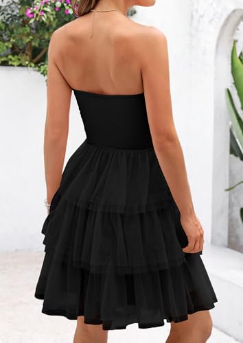 PRETTYGARDEN Womens Tulle Dress Strapless Tube Top Short Dress Summer Ruffle Tiered Party Wedding Guest Dresses2