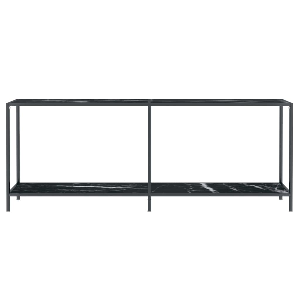 Stolik konsolowy, czarny, 200 x 35 x 75,5 cm, szkło hartowane, stal malowana proszkowo, elegancki stół do przedpokoju z dolną półką, uniwersalny stół do odkładania rzeczy do salonu, stabilny