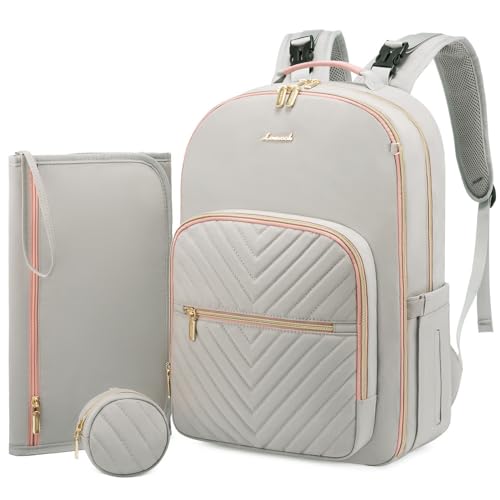 Image of LOVEVOOK Diaper Bag Backpack, Quilted Baby Bag with Changing Pad & Pacifier Holder, Waterproof Travel Diaper Bags for Baby Boys Girls, Stylish and Large Capacity, Light Grey