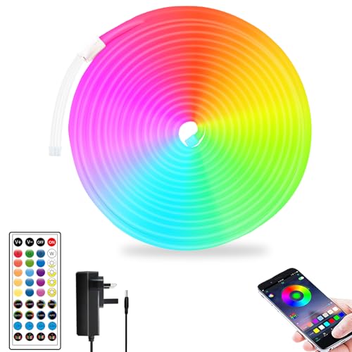 segrass LED neon Lights Strip 5M with Remote,APP Control,24v RGB neon LED Light Strip IP65 Waterproof Flexible LED Strip Rope Lights for Bedroom,Room,Outdoors Decor