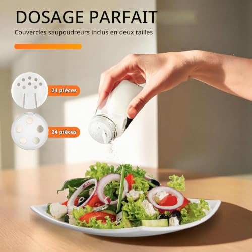 Five Stars® Lot de 24 pots à épices carrés en verre avec couvercle en acacia - 2 types de pâtes à saupoudrer - Pots à épices - Kit complet comprenant des autocollants, un stylo à craie, un entonnoir – vue 4
