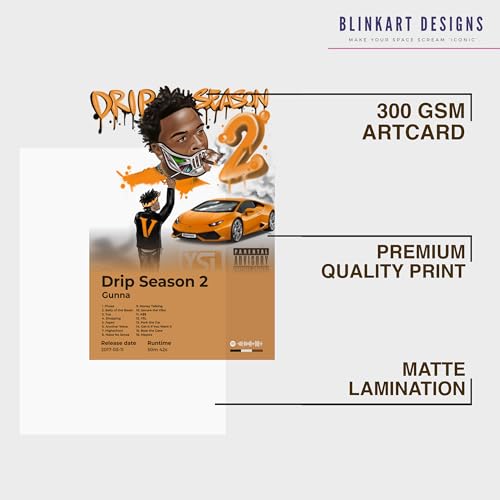 Image of BLINKART Gunna- Drip Season2 Wall Photo Frames | Wall Art for Bedroom, Living Room, Studio or Office | Album Cover Print with Spotify Song Link QR Code | Gift for Fans - 8x12 In