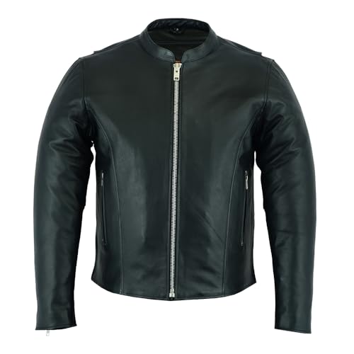 Daniel Smart Men’s Motorcycle Leather Jacket – Scooter Leather Jacket with stripe detailing and concealment Armory Pockets