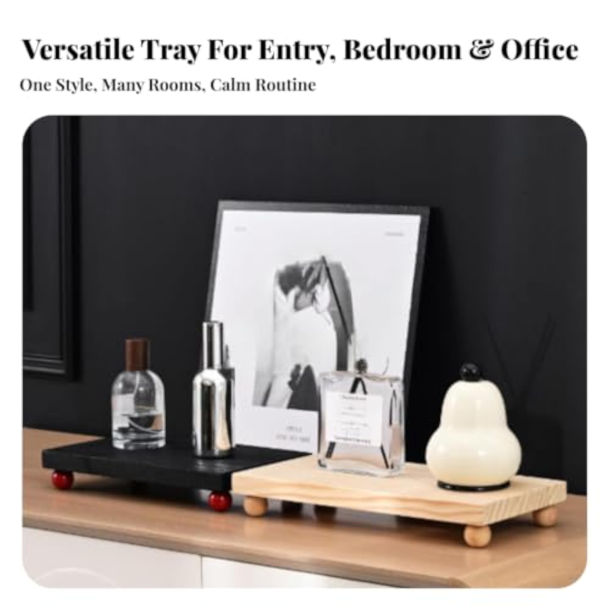 Rectangular Wooden Tray with Feet, Minimalist Wood Riser