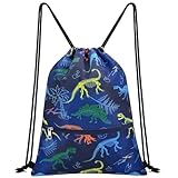 WAWSAM Dinosaur Kids Drawstring Backpack Waterproof, Gym Swim Bag Cinch Bag for Boys Kids Waterproof Beach Bag Draw String Bags, Back to School Birthday Gift with Zippered Pocket