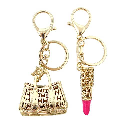 Honbay 2Pcs Cute Crystal Lipstick Handbag Style Keychain Bling Bling Rhinestone Car Key Decoration Blingbling Key Purse Keyring For Bag Wallet Handbags Backpack (2 Style) #TOP2