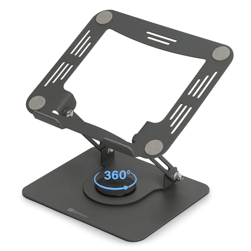 Image of BonKaso 360 Rotating Metal Laptop Stand, Height & Angle Adjustable, Foldable Design, Carbon Steel Build, Ventilated Cooling, Supports Up to 5kg, Compatible with Laptops & MacBook (Up to 17.3 inch) - Grey