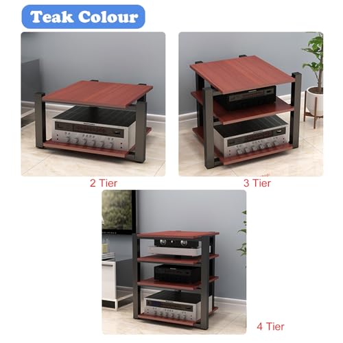 Mueble para componentes estéreo y soporte de audio con estante esquinero de teca de 4 niveles 6
