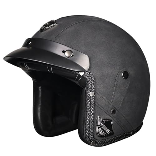Casco de moto vintage 3/4 cuero que elimina el calor en ciudad con diseño jet