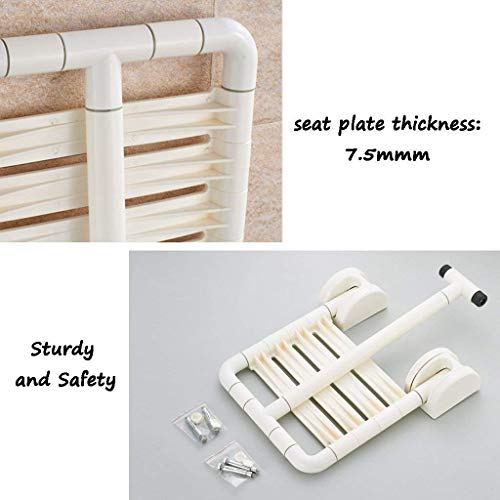 Tabouret mural pliable avec pied - Siège de douche blanc robuste pour senior