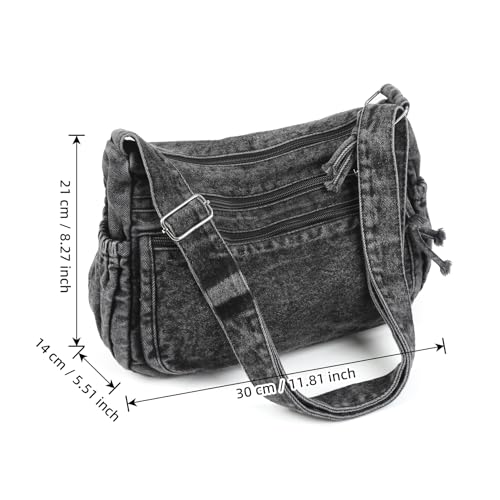 Image of ALUSBELL Large Denim Tote Bag for Women Lightweight Denim Purses Jean Shoulder Bag Retro Crossbody Handbags