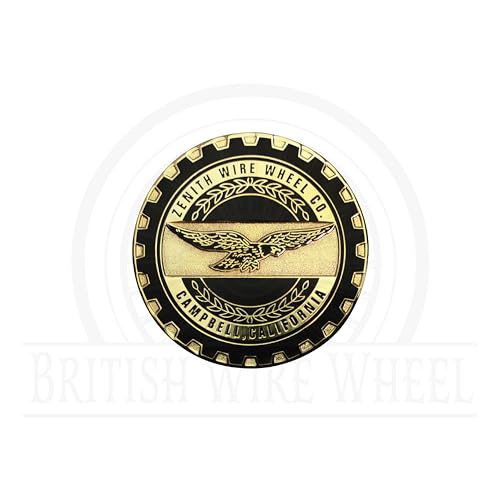 Image of Zenith Gold & Black Metal Wheel Chip Emblems (Set of 4) | 24K Triple Gold Plated Solid Metal Wheel Chip Emblems, 2.25 inch | for Lowriders with Cut or Recessed Knock Off Spinner Caps