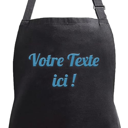 Générique Tablier personnalisé brodé, 100% coton, noir, homme/femme, broderie au choix - idéal pour cadeaux, cuisinie, jardinage, restaurant, bricolage