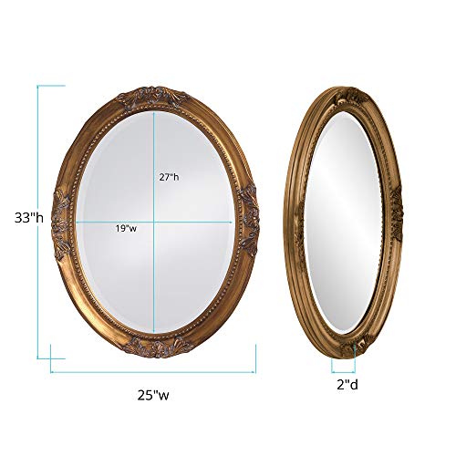 Howard Elliott Collection Howard Elliott Queen Ann Oval Hanging Wall, Beveled, Vanity, Antique Gold Leaf, Decorative Bathroom, Bedroom, Entryway Mirror 25 X 33 Inch #TOP5