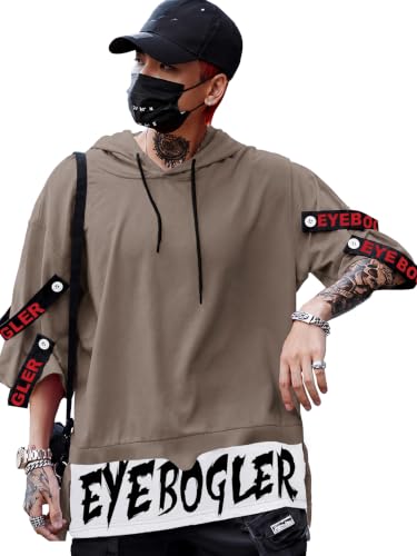 Image of EYEBOGLER Mens Loose Fit Half Sleeves Hooded Neck Printed T-Shirt