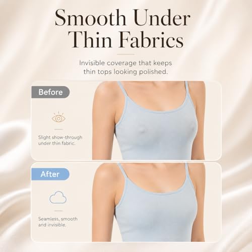 Image of LUCKMEEY Nipple Covers for Women, Ultra-Thin Reusable Silicone Pasties | Adhesive, waterproof silicone covers with tapered edges and travel case; two sizes designed for AA-E cups