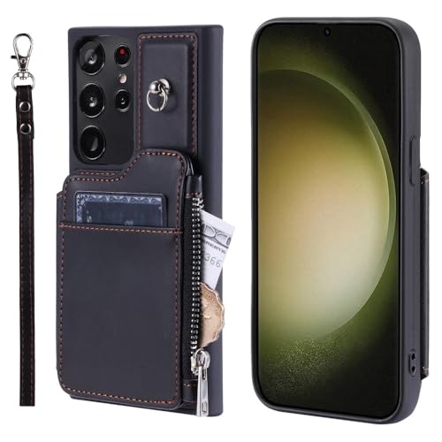 Étui portefeuille en cuir avec fermeture éclair pour Samsung A52, protection et fente pour carte